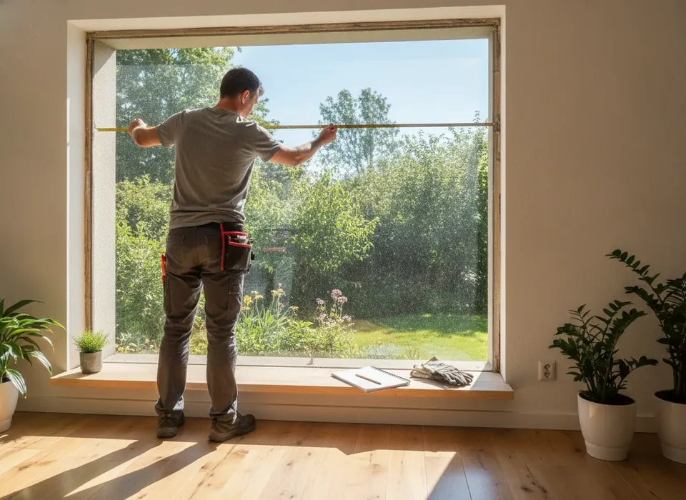 Installer measuring a window opening