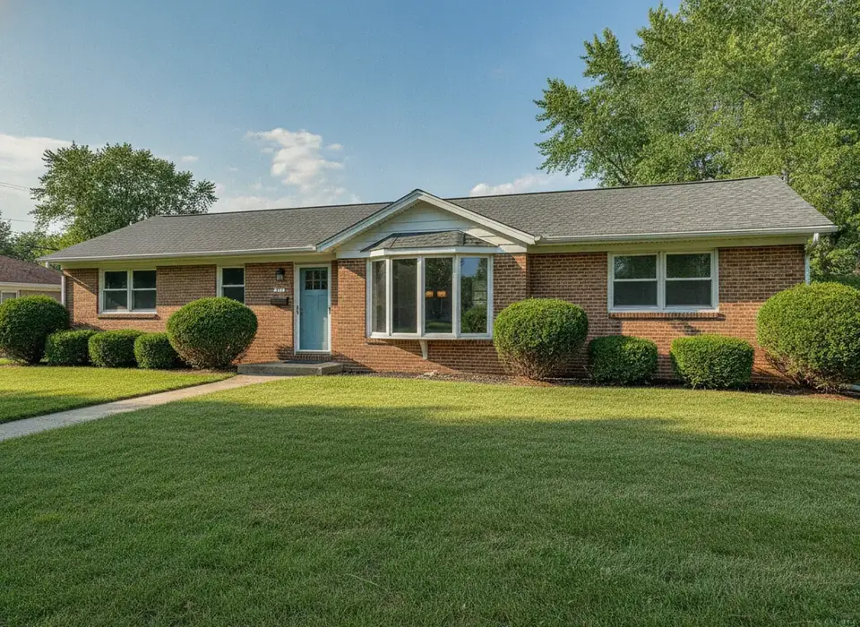New bay window on a brick ranch house